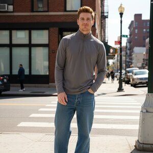 YTD Exclusive Style Quarter Zip Pullover Grey Mock Neck Cotton Stretch XL NWT